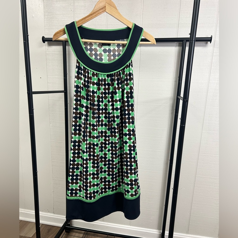 BCBGMaxAzria Navy, Mint & Gray Polka Dot Sleeveless Dress